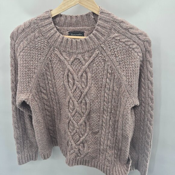 Abercrombie & Fitch Pink Mauve Cable Knit Fisherman Sweater Large - Picture 1 of 11